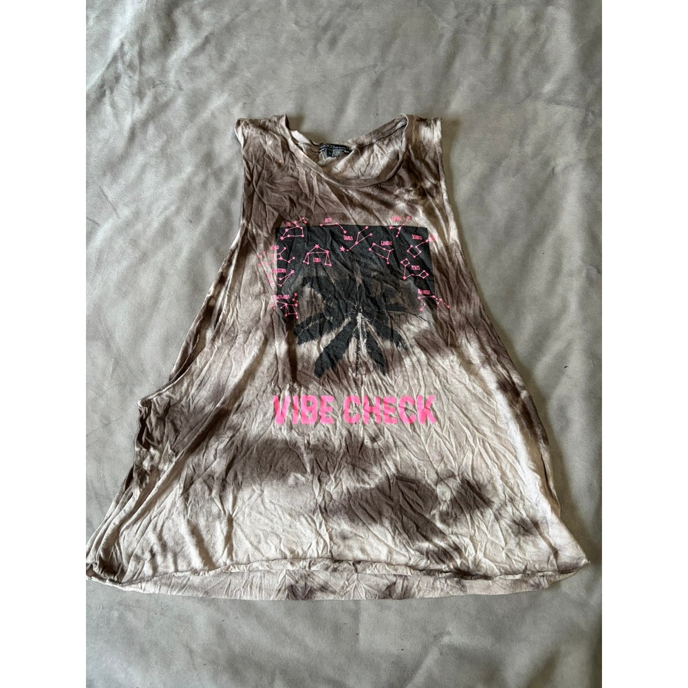 MOCO Los Angeles Vibe Check Tie Dye Muscle Tank Top Brown Pink Astrology Large